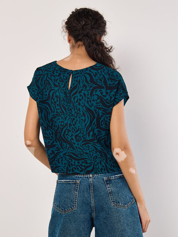 Mixed Animal Textured Cropped T-Shirt, Teal, large