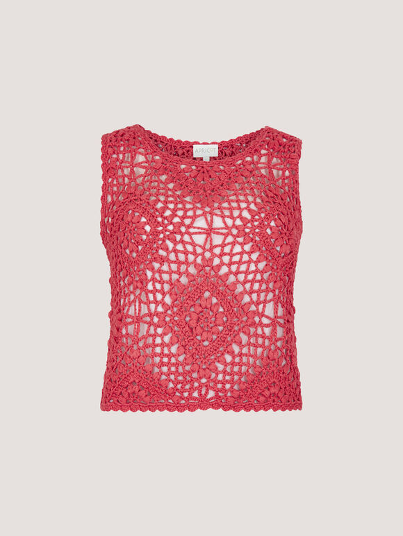 Diamond Hand-Knit Crochet Crop Top, Red, large