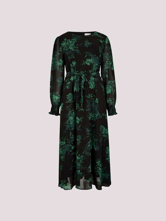 Silhouette Floral Chiffon Midaxi Dress, Green, large