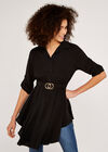 Belted Shirt Dress, Black, large