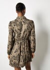 Leaf Print Shirt Mini Dress, Khaki, large