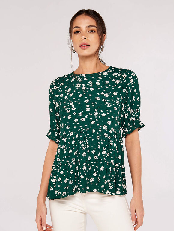 Ditsy Tiered Top, Green, large