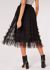 Tulle Layered Midi Skirt, Black, large