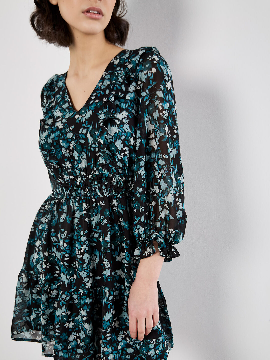 ditsy floral chiffon dress Sage Ditsy Floral Chiffon Ruffle High Slit Maxi Dress