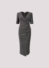 Foil Sparkle Ruched Midi Dress, Black, large