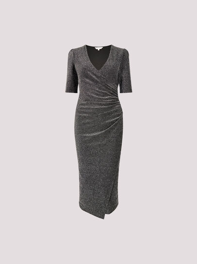 Foil Sparkle Ruched Midi Dress