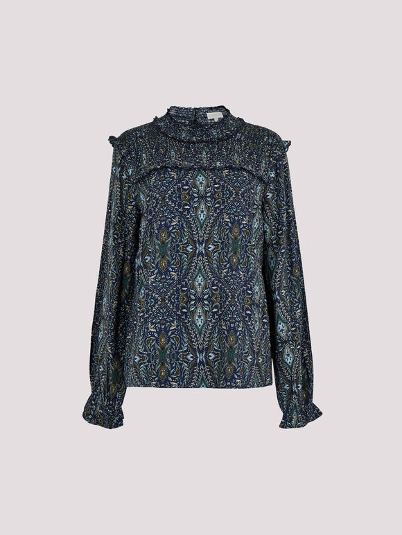 Paisley Ruffle Top, Navy, large