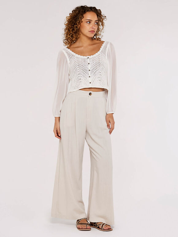 Crochet Crop Cardigan, Cream, large