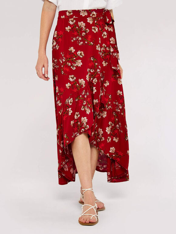 Blossom  Ruffle Wrap Skirt, Red, large
