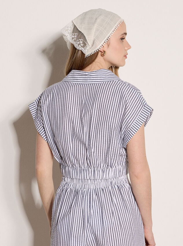 Stripe Shirt Crop Top, Navy, large