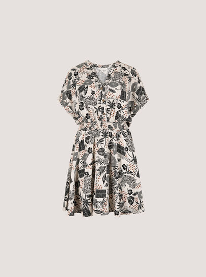 Tropical Print Linen Blend Mini Dress