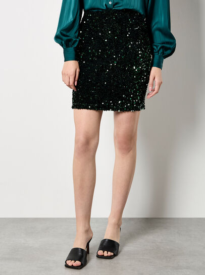 Velvet Sequin Bodycon Mini Skirt