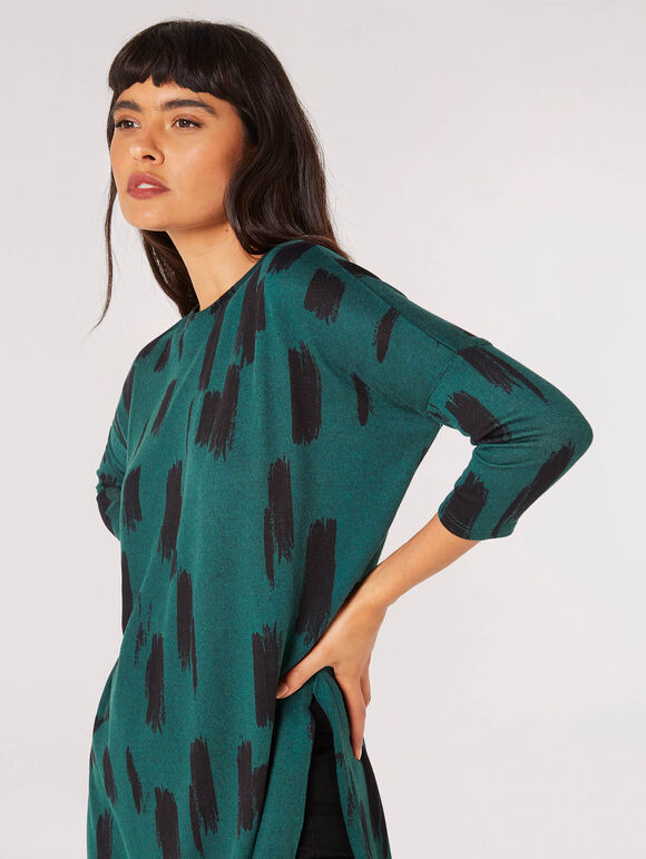 Brushstroke Knitted Longline Oversized Top, Green, large
