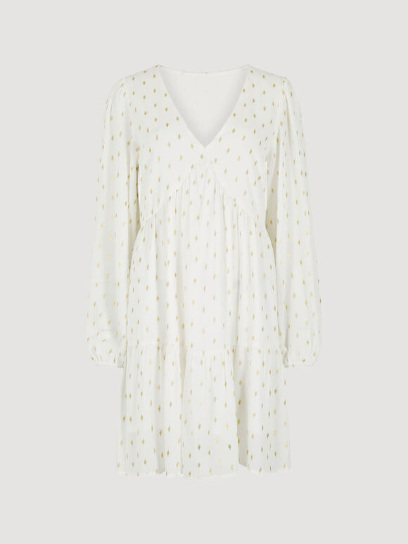 Gold Foil Mini Dress, Cream, large