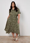 Curve Leopard Print Shirt Midi Dress, Khaki, large