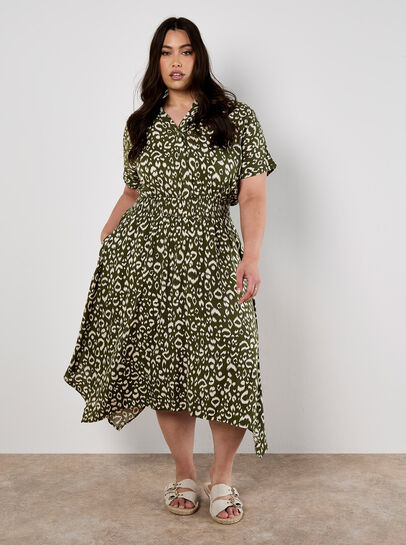 Curve Leopard Print Shirt Midi Dress