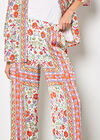Floral Scarf Print Satin Wide-Leg Trousers, Orange, large