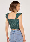 Ditsy Shirred Crop Top, Green, large