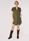 Linen Blend Relaxed Mini Dress, Khaki, large