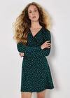 Polka Dot Wrap Ruched Mini Dress, Green, large