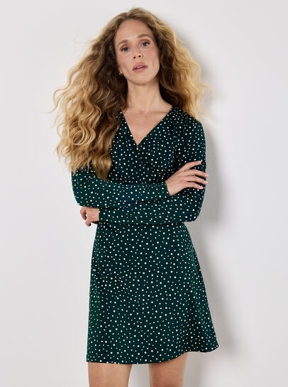 Polka Dot Wrap Ruched Mini Dress