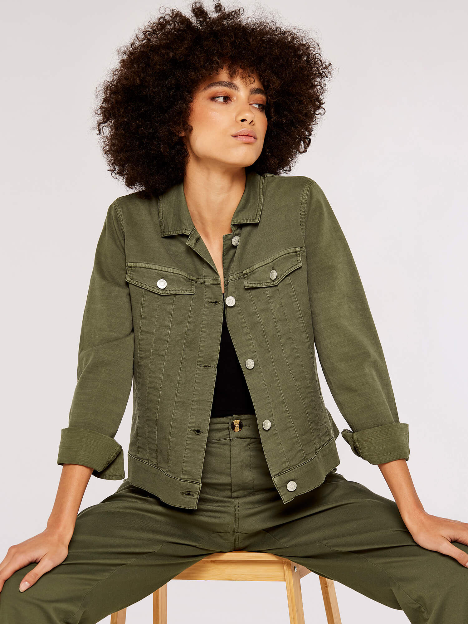 Pocket Denim Jacket Apricot Clothing