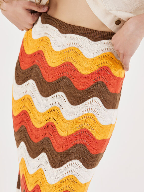Colourful Waves Crochet Maxi Skirt, Orange, large