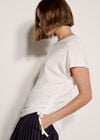 Textured Jersey Side Ruched T-Shirt, Cream, large