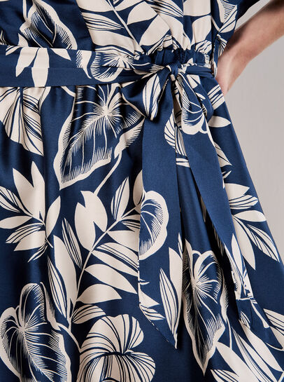 Tropical Leaf Print Satin Mini Dress