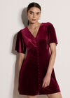 Velvet Button-Down Mini Dress, Red, large