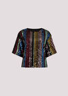 Rainbow Sequin Stripe Crop T-Shirt, Black, large