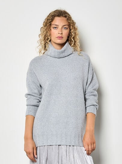 Oversized Roll Neck Tunic Jumper