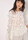 Floral Crochet Bell Sleeve Top, White, large