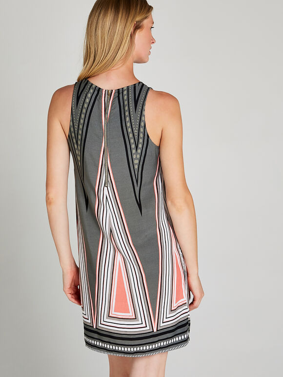 Khaki Aztec Triangle Shift Dress, Khaki, large