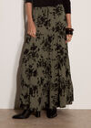 Floral Silhouette Crepe Midi Skirt, Khaki, large
