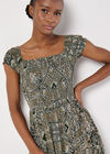 Scarf Print Milkmaid Maxi Dress, Khaki, large