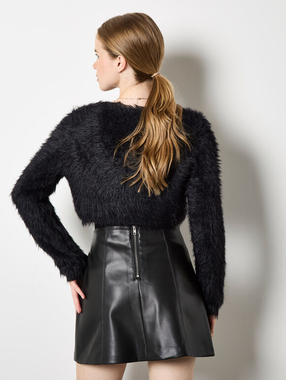 Fluffy Cropped Bolero, Black, large