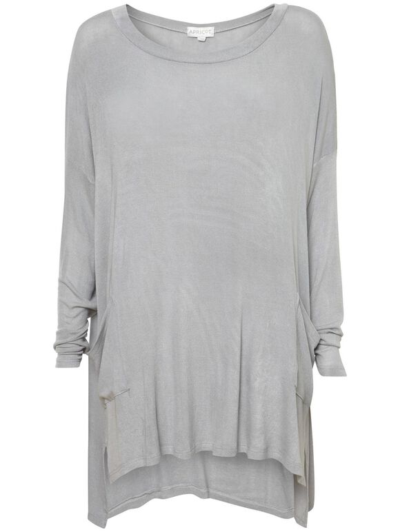 Grey Basic Dip Hem Tunic Top, Grey, large