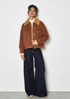 Faux Fur Lined Denim Jacket, Rust, large