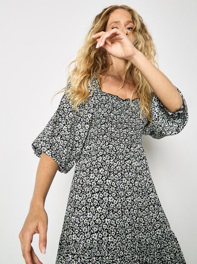 Ditsy Floral Smocked Midi Dress