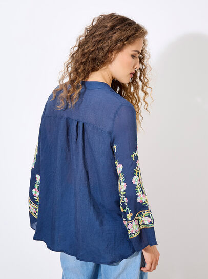 Paisley Embroidered Bell Sleeve Blouse