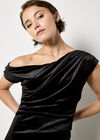 One-Shoulder Velvet Bodycon Mini Dress, Black, large