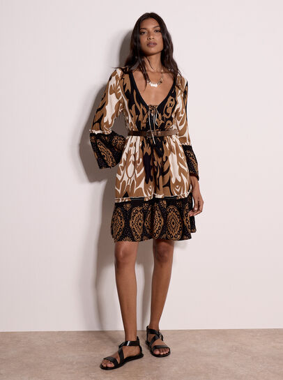 Paisley Bell Sleeve Mini Dress