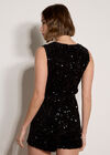Sequin Velvet Wrap Playsuit, Black, large
