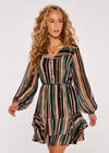 Striped Ruffle Mini Dress, Khaki, large