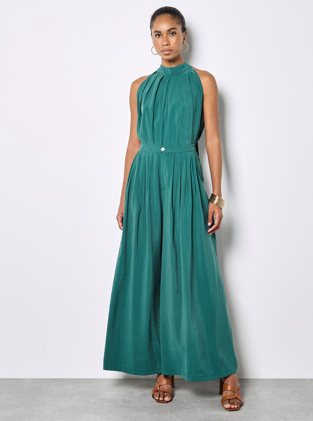 Soft Pleat Wide-Leg Trousers, Teal, large