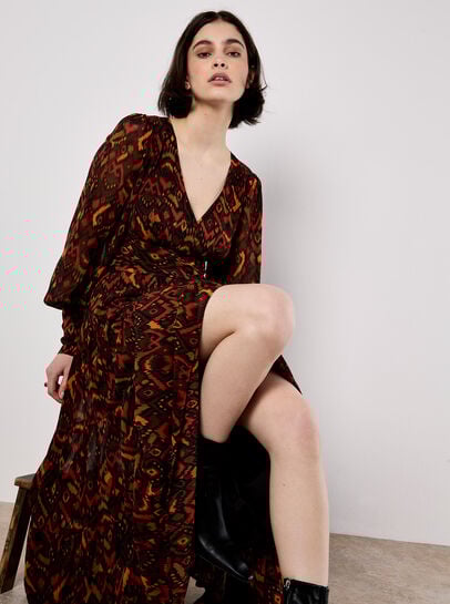 Ikat Chiffon Tiered Maxi Dress