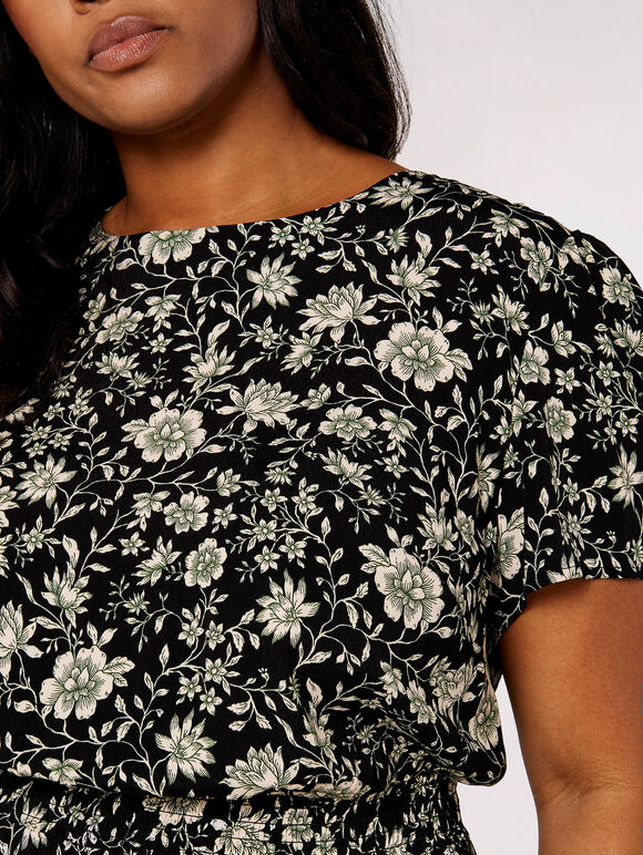 Curve Floral Mini Dress, Black, large