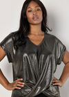 Curve Metallic Foil Twist Hem Top, Yellow, large