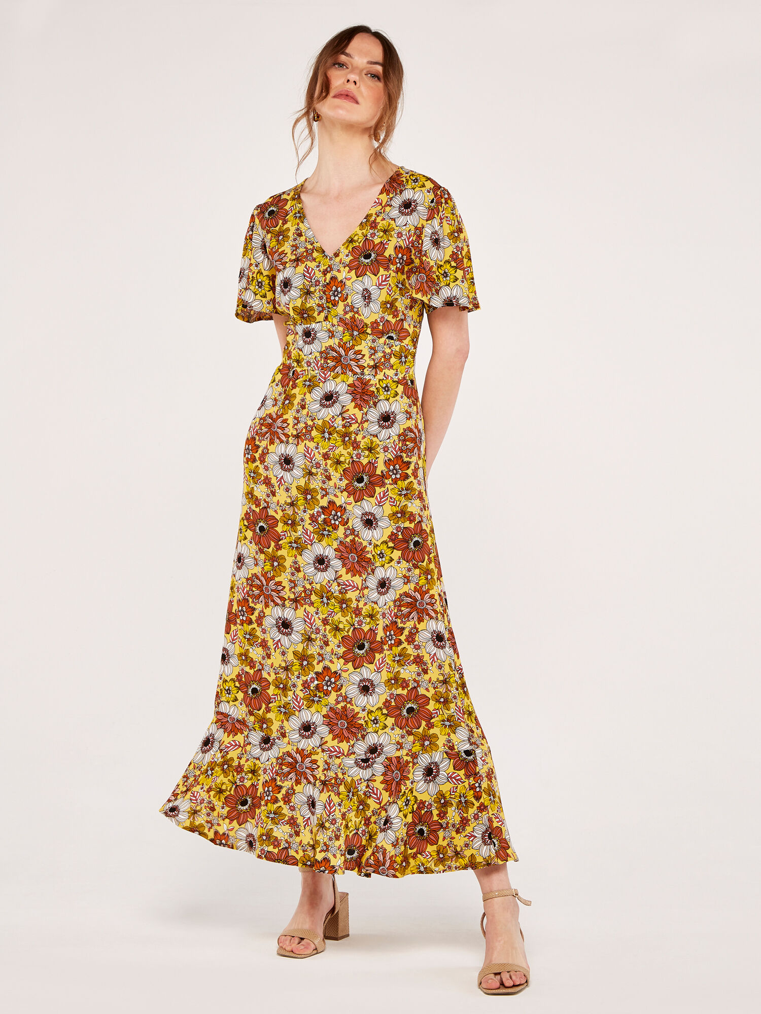 Floral Angel Sleeve Dress | Apricot UK